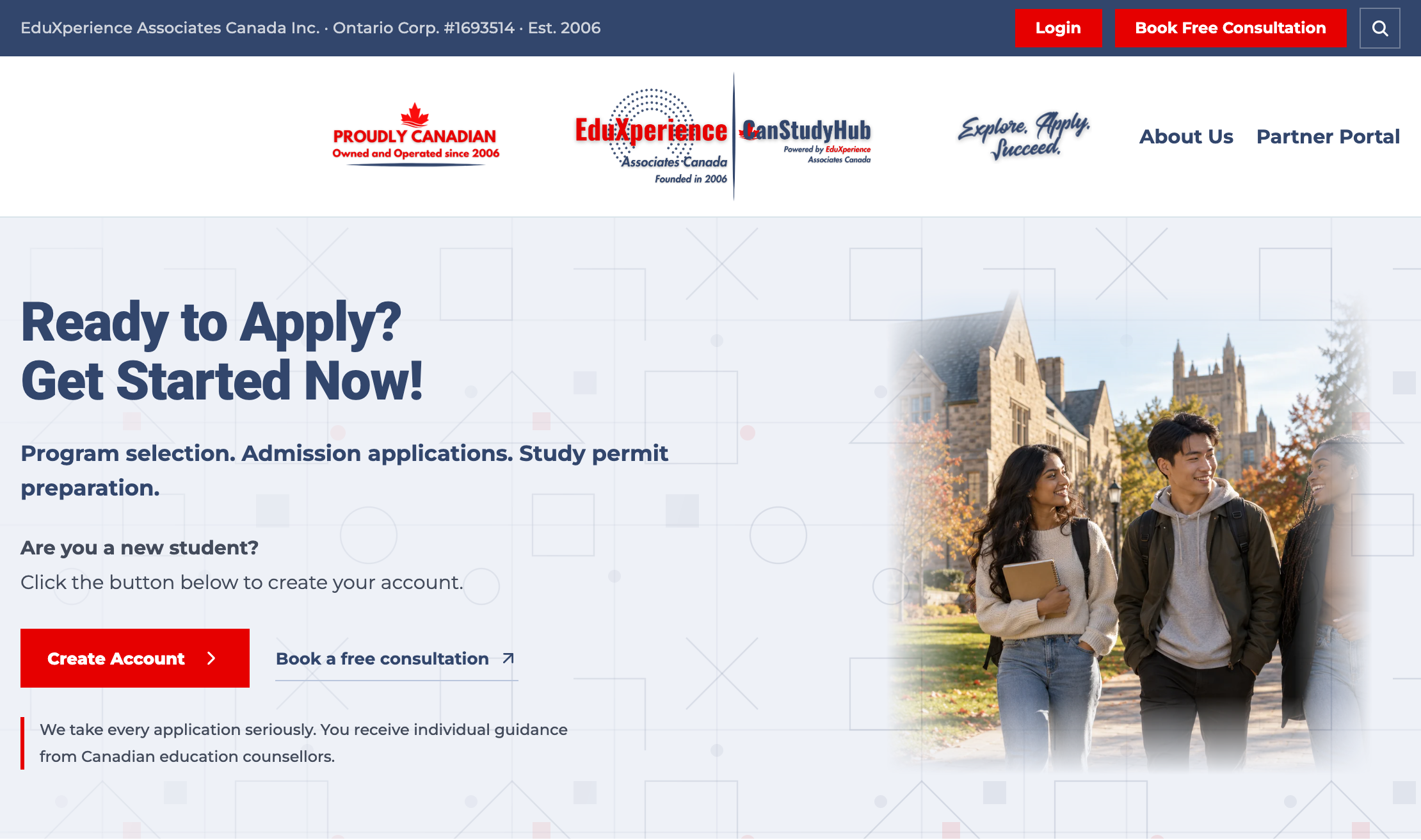 The actual Apply.CanStudyHub.com landing page, displayed on a laptop