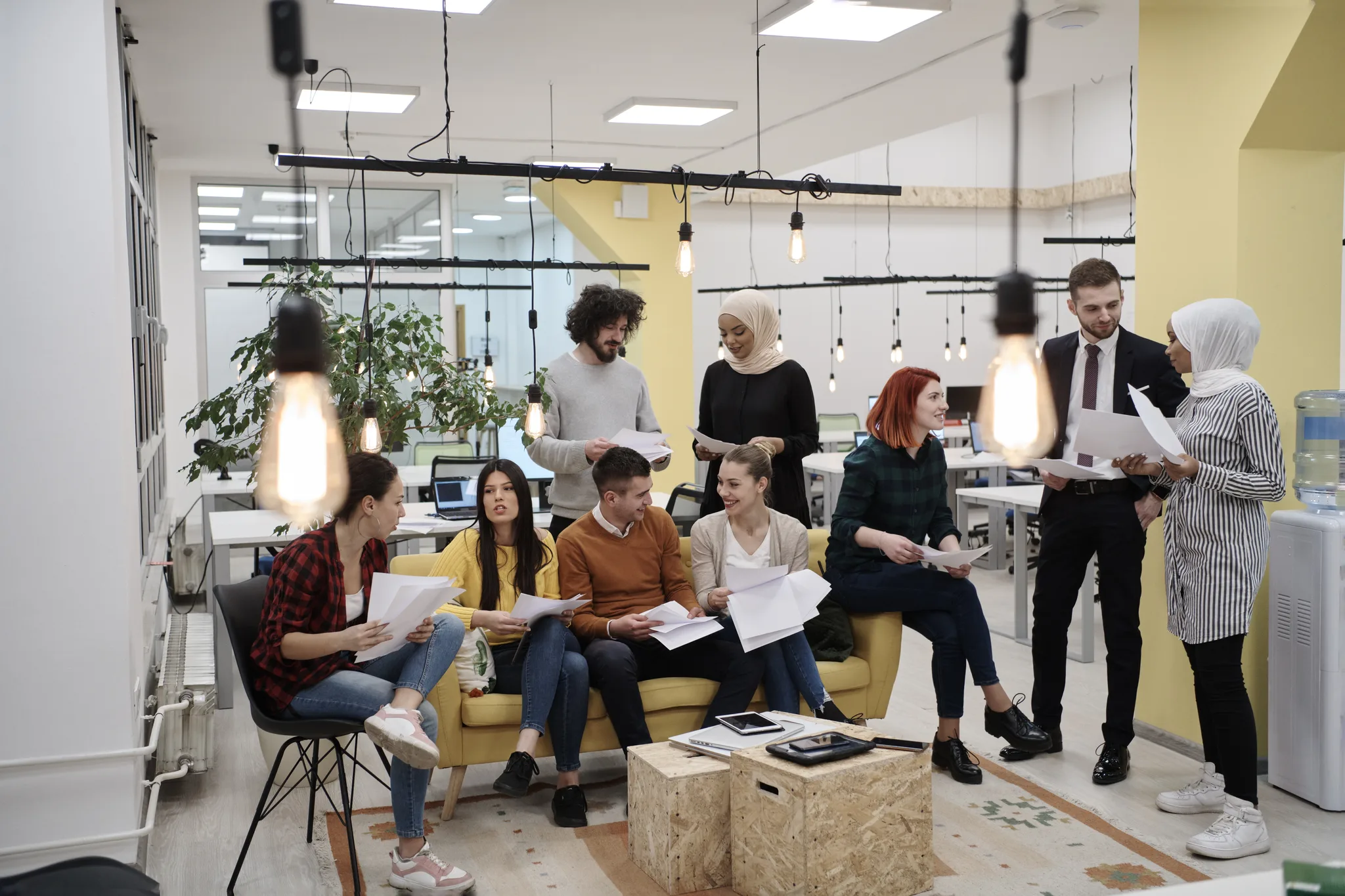 A diverse team collaborating in a workplace